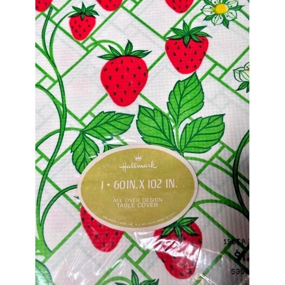 VTG Lot Of 2 Hallmark‎ Paper Tablecloth Strawberry Patch 60 x 102 Cottagecore
